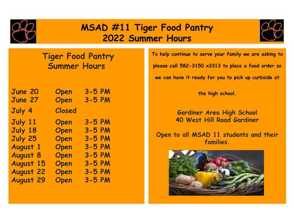 Tiger Food Pantry Summer Hours