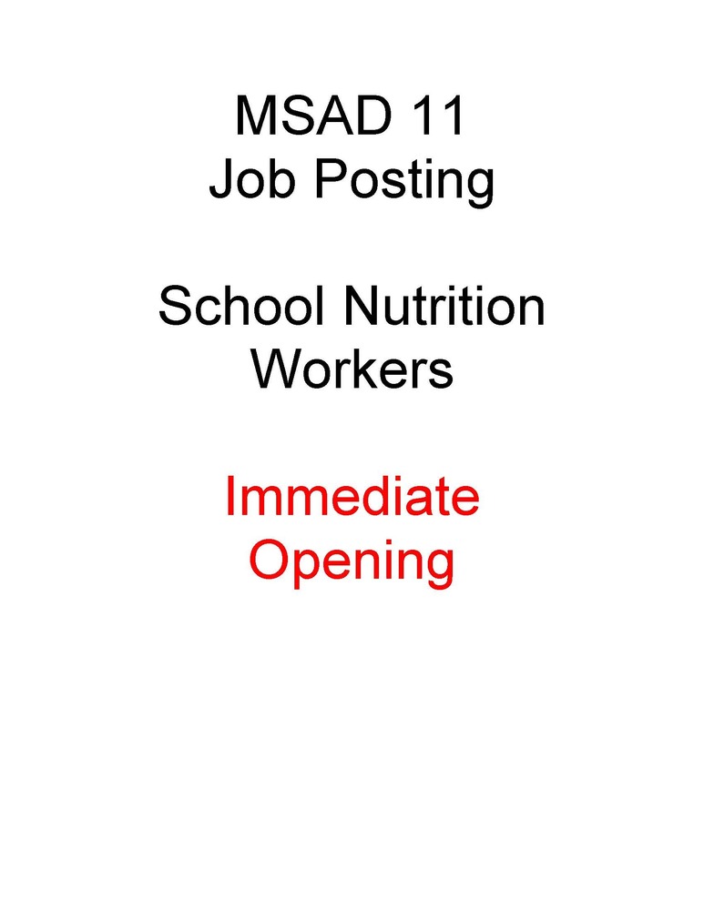 MSAD 11 Job Posting - Nutrition Workers