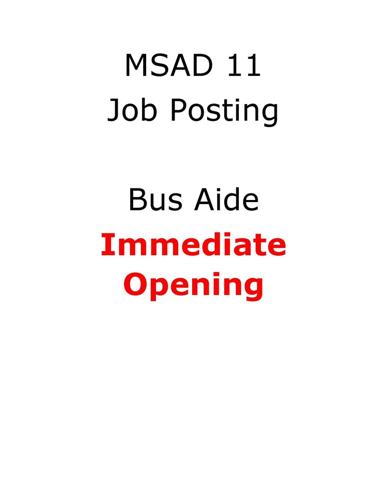 MSAD 11 Job Posting - Bus Aide