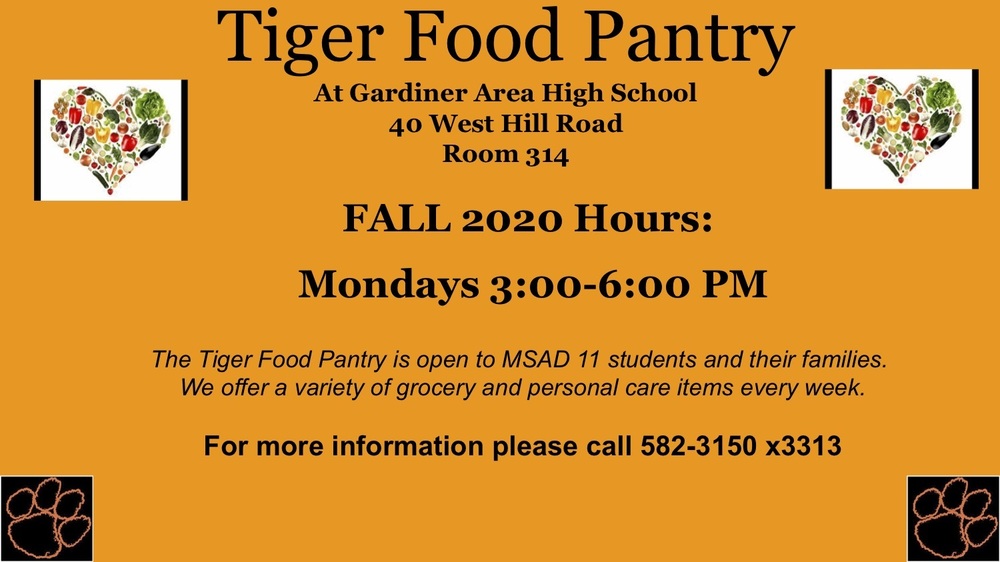 Tiger Food Pantry ~Fall 2020 Hours~