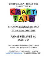 Craft Fair December 8th, GAHS Cafeteria