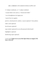 Mrs.Lorbeski's Supply List