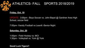 Athletic Update as of 10/18/18