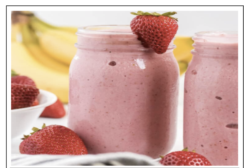 Strawberry banana smoothie in jar
