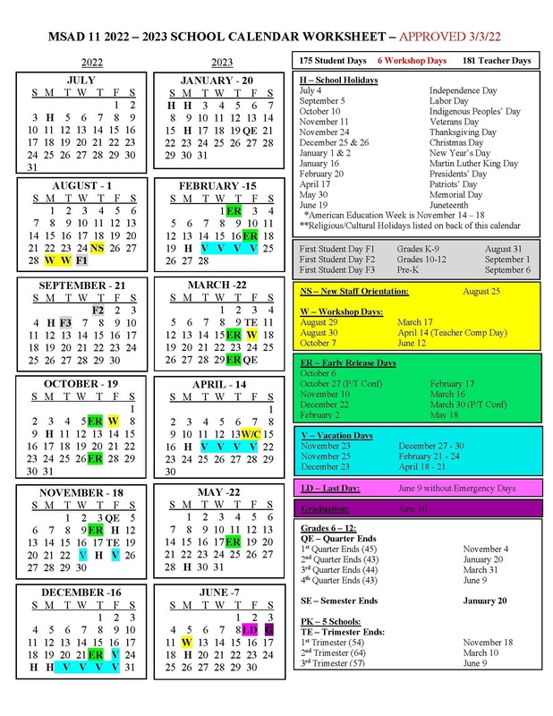 Maine School Administrative District 11 Calendar 20242025